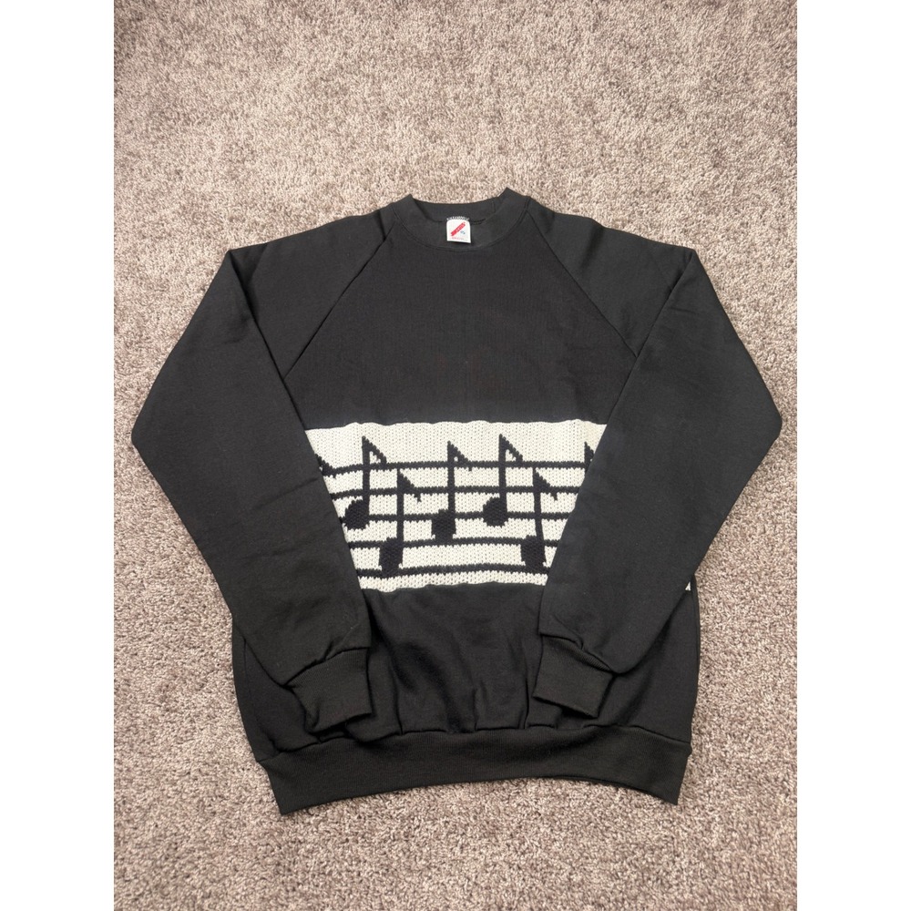 Vintage 80s Jerzees Musical Notes Knit Sweatshirt XL 46 Made in USA
